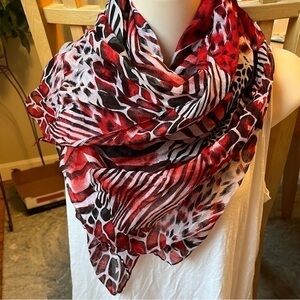 NWT Sax Red and Black Animal Print Scarf Leopard Zebra